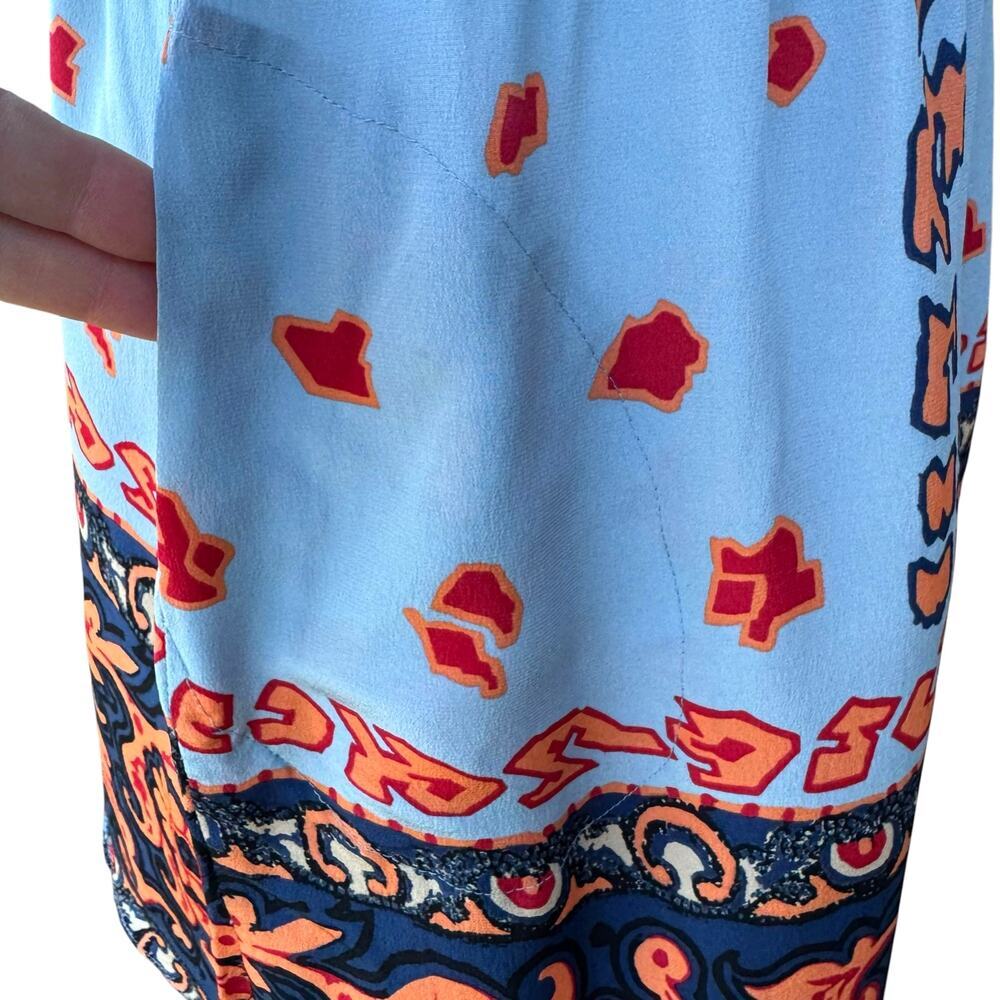 Silk Boho Tassel Dress by Tracy Reese | Blue Orange Paisley Peasant Size Small - Picture 7 of 10